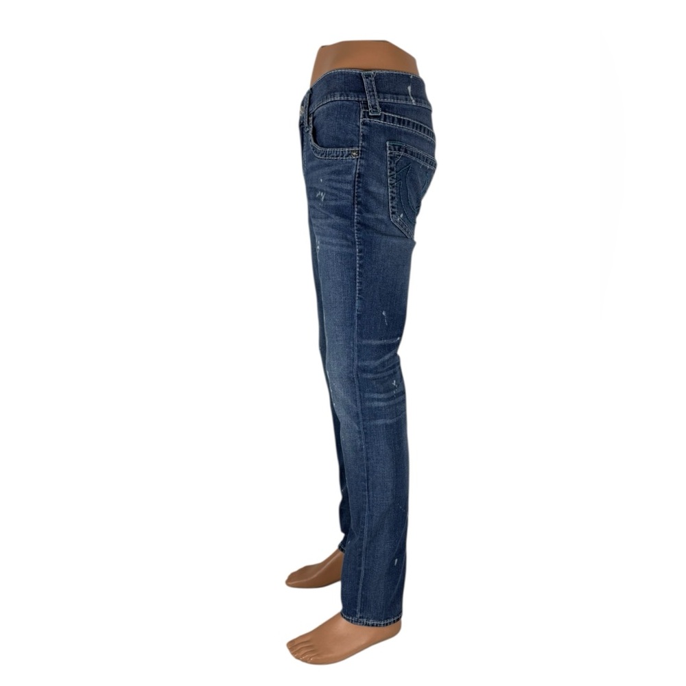True Religion Men 30 Jeans Skinny No Flap Pockets Blue Contrast Stitch Big T EUC - Picture 3 of 11